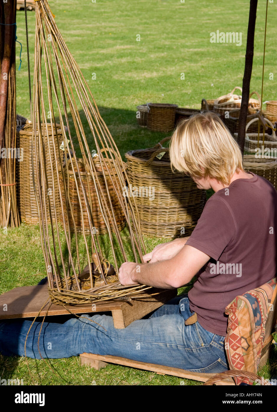 man basket weaving Stock Photo