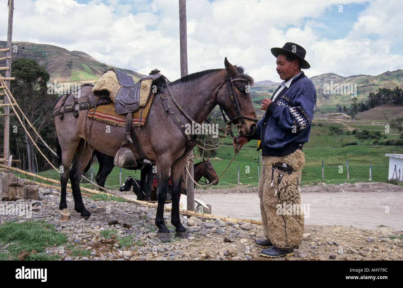 Ecuadorian cowboy with his horse, Ingapirca, Ecuador Stock Photo