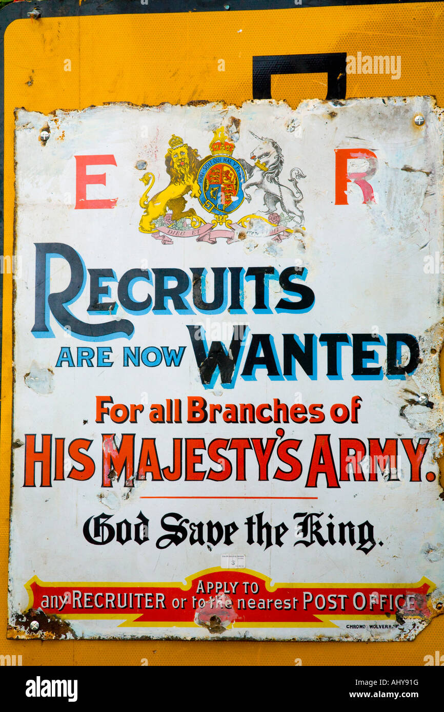 Recruits are now Wanted Poster at the 1940s Wartime, World War Two reenactment  on the North Yorkshire Railway at Pickering, UK Stock Photo