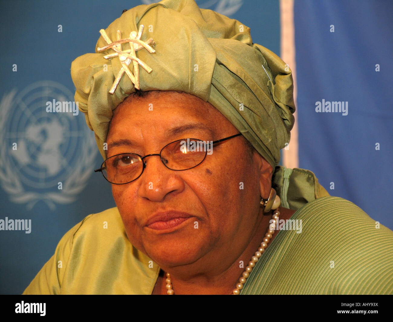 Ellen Johnson Sirleaf the president of Liberia. Africa's first
