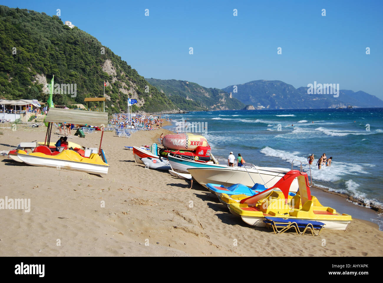 Glyfada Beach, Glyfada, Corfu, Ionian Islands, Greece Stock Photo