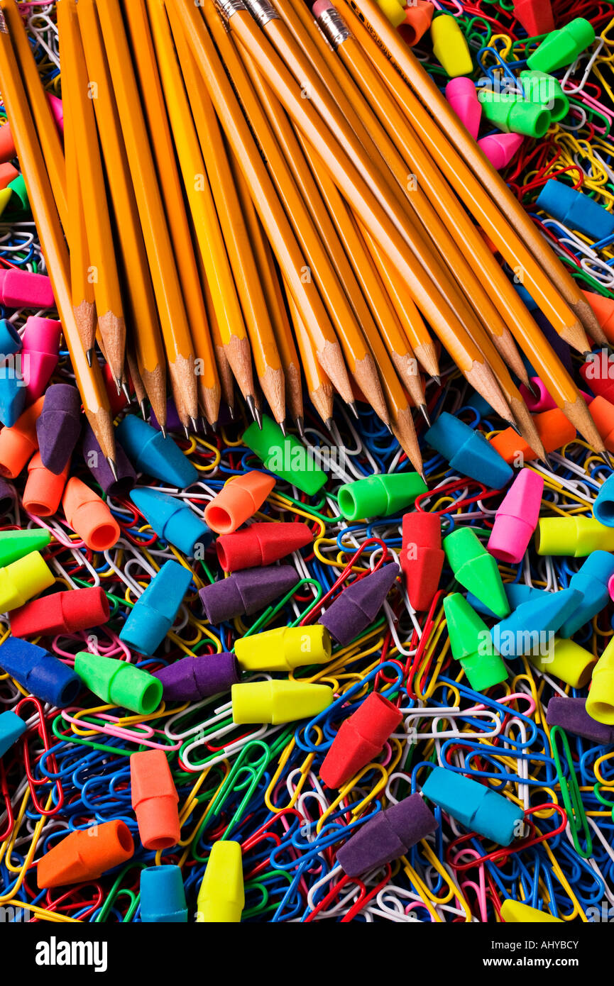 Pile pencils erasers hires stock photography and images Alamy