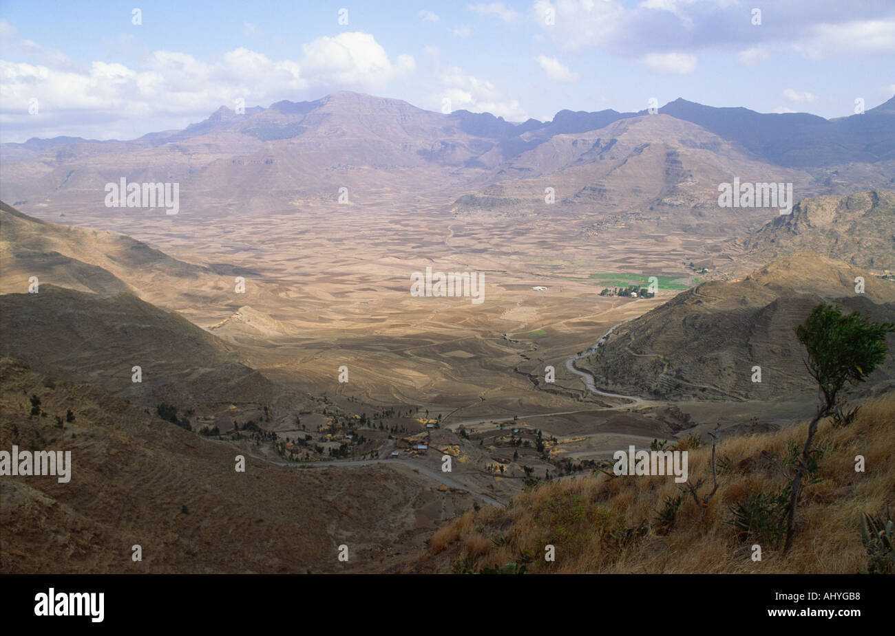 A landscape of barren, deforested hills in the Great Rift Valley, Tigray, Northern Ethiopia Stock Photo