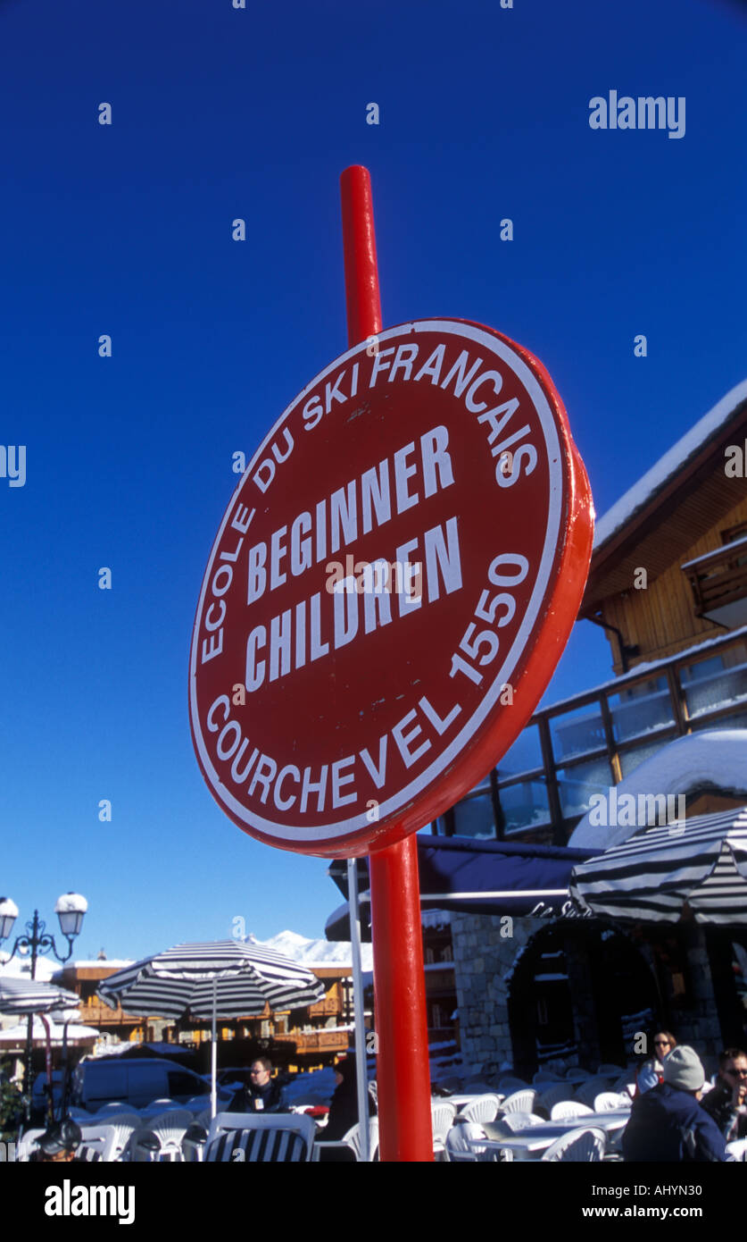 Meeting point for ski school Courchevel 1850 les Trois Vallees French Alps Stock Photo