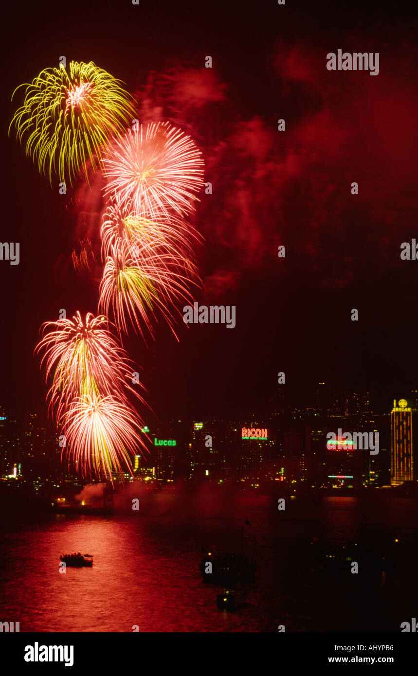 New Year Fireworks in Victoria Harbour Hong Kong n4 Stock Photo - Alamy