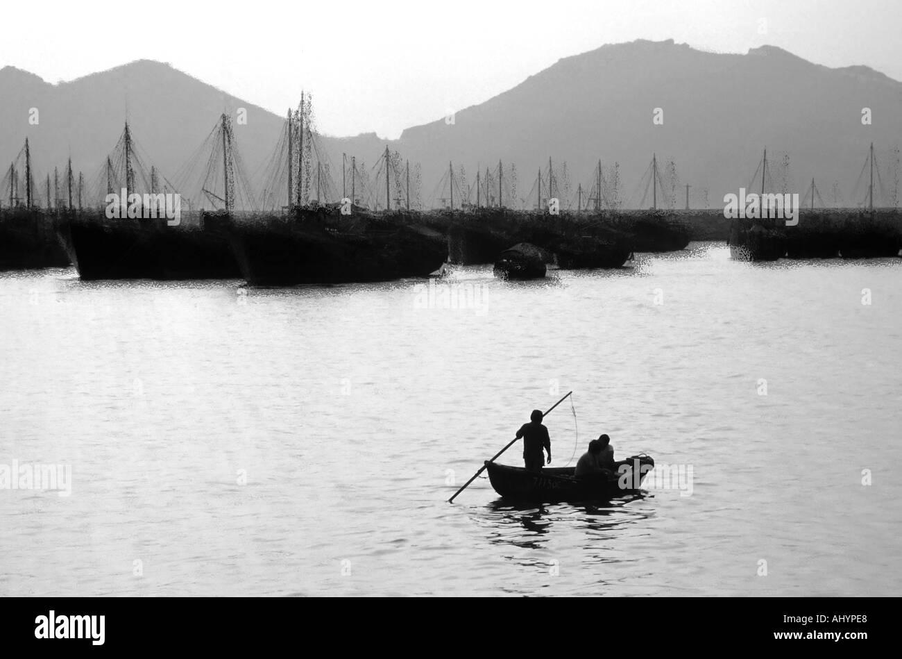 Timeless scene at Aberdeen Harbour Hong Kong 2bw Stock Photo