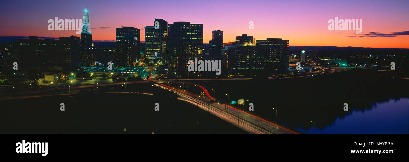 Skyline Hartford Sunset Connecticut Stock Photo