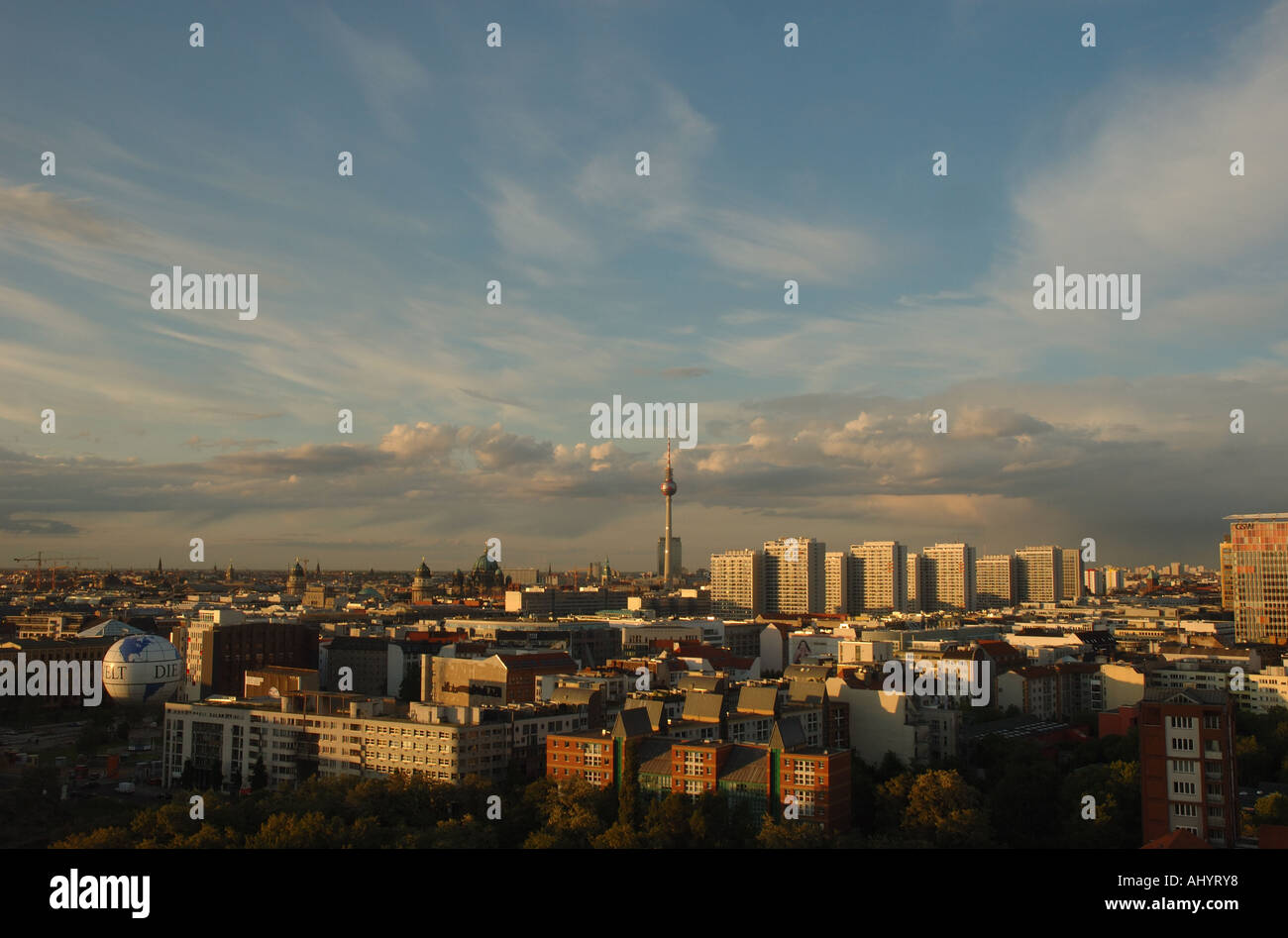 Eastern Berlin skyline in evening Stock Photo