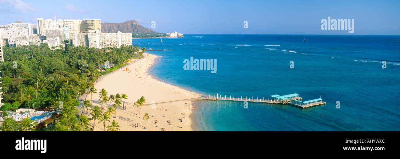 Waikiki Beach and Diamond Head Honolulu Oahu Hawaii Stock Photo