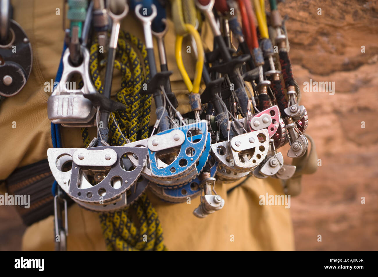 Close up of rock climbing gear Stock Photo Alamy