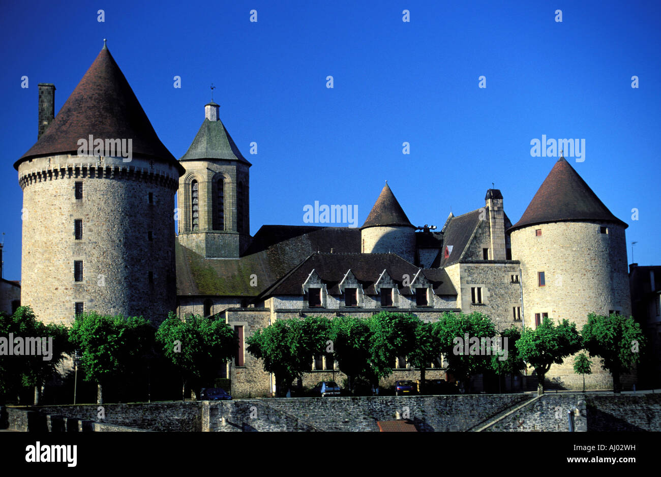 France, Creuse, Bourganeuf village, grand prieure d'Auvergne and the tour Zizim Stock Photo