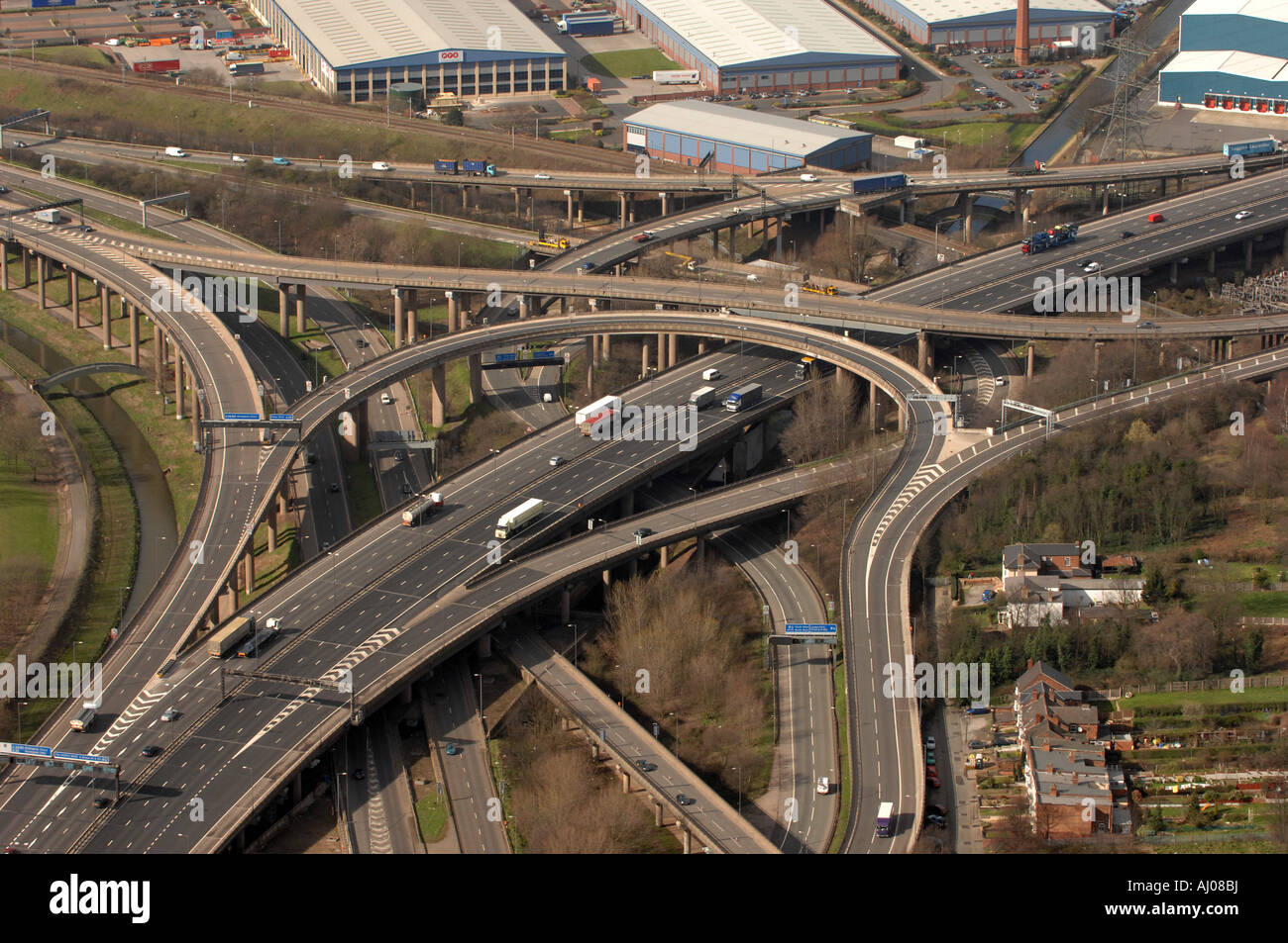 Spaghetti junction of the M6 motorway Birmingham West Midlands Junction 6. M6 motorway motorways intersection aerial view elevated section road highwa Stock Photo