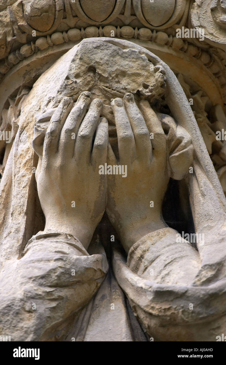 Detail from the Dantan family tomb with sculpture by Antoine Laurent Dantan Pere Lachaise Cemetery Paris France Stock Photo