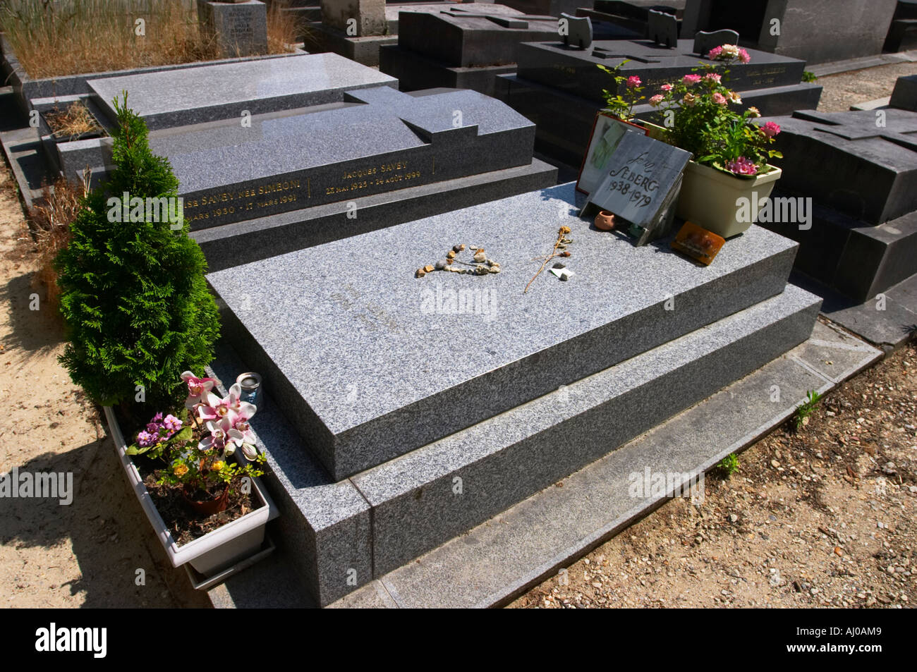 Grave of American actress Jean Seberg in Montparnasse Cemetery Paris France Stock Photo