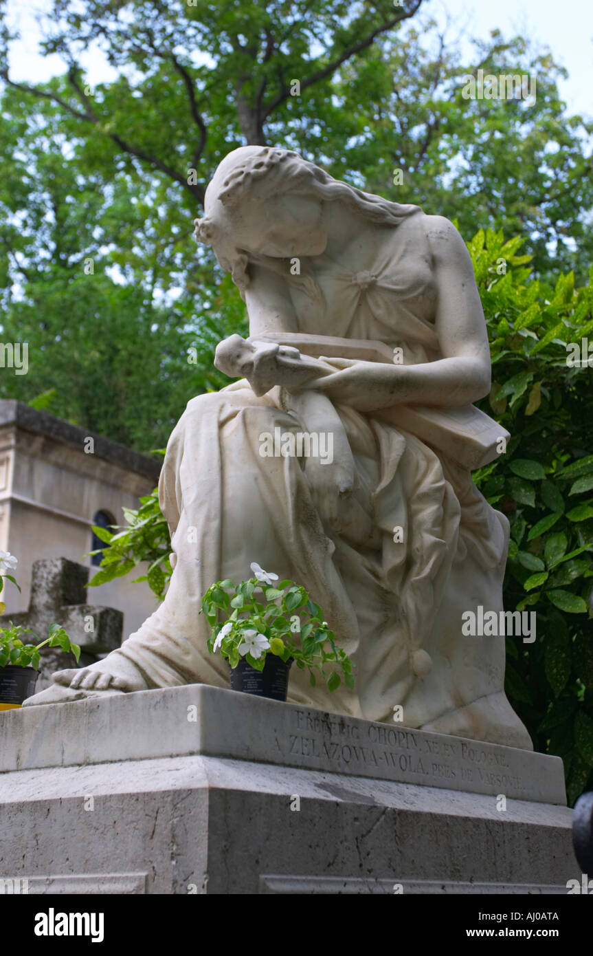 Statue on Chopin's grave Pere Lachaise Cemetery Paris France Stock Photo