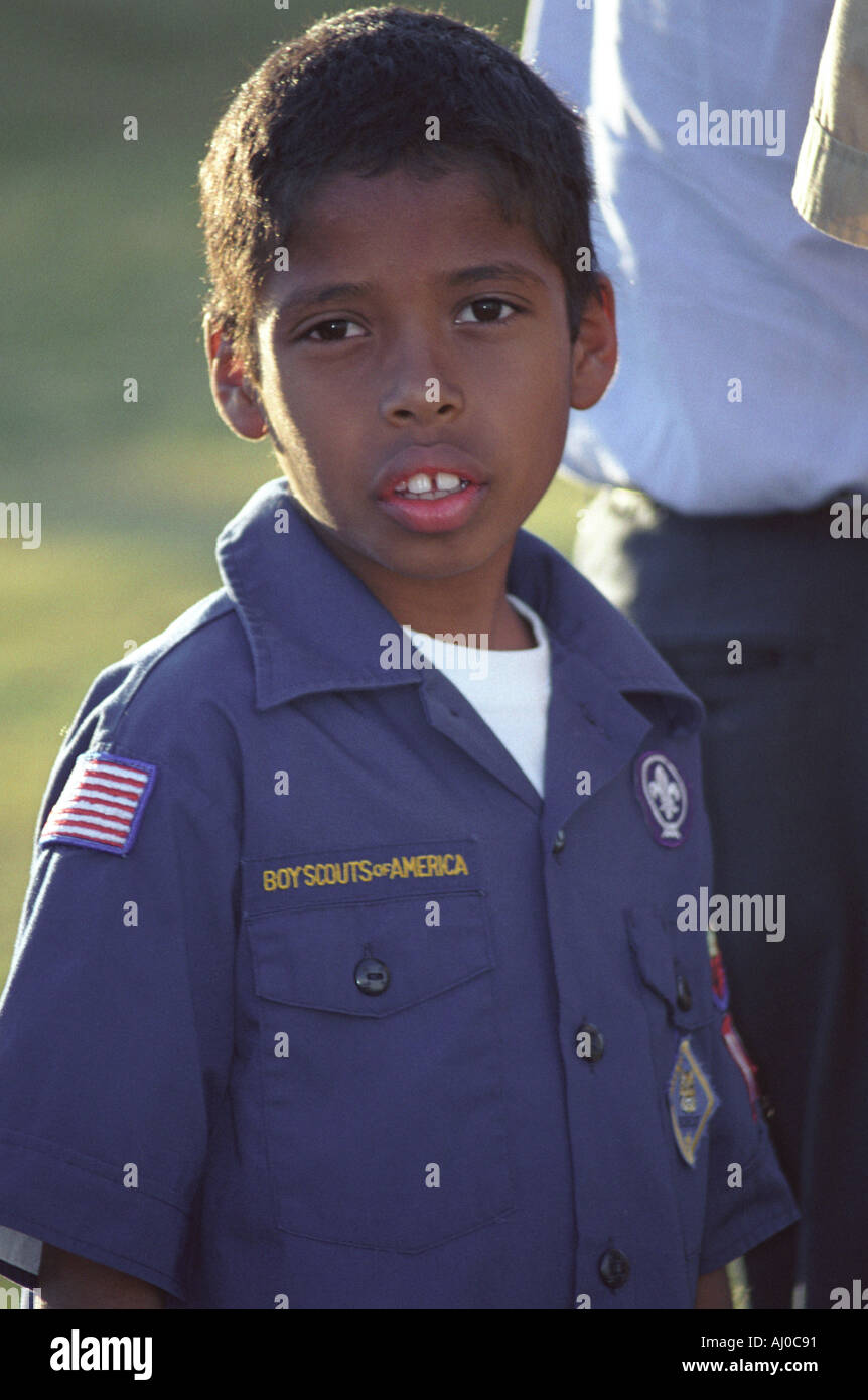 Portrait of a young African American Boy Scout outdoors Stock Photo