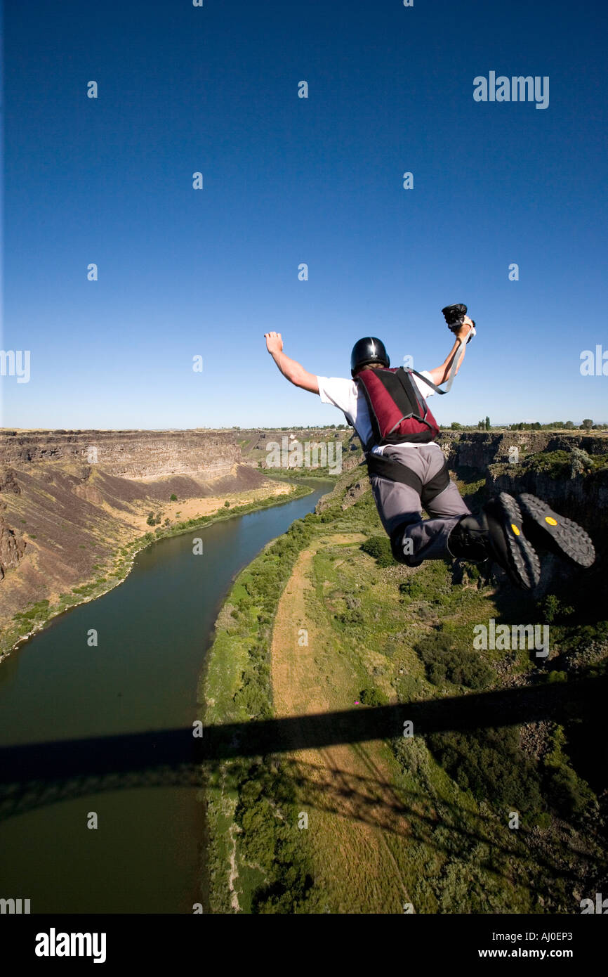 Base Jumper leaps from the Perrine Bridge in Twin Falls Idaho one of