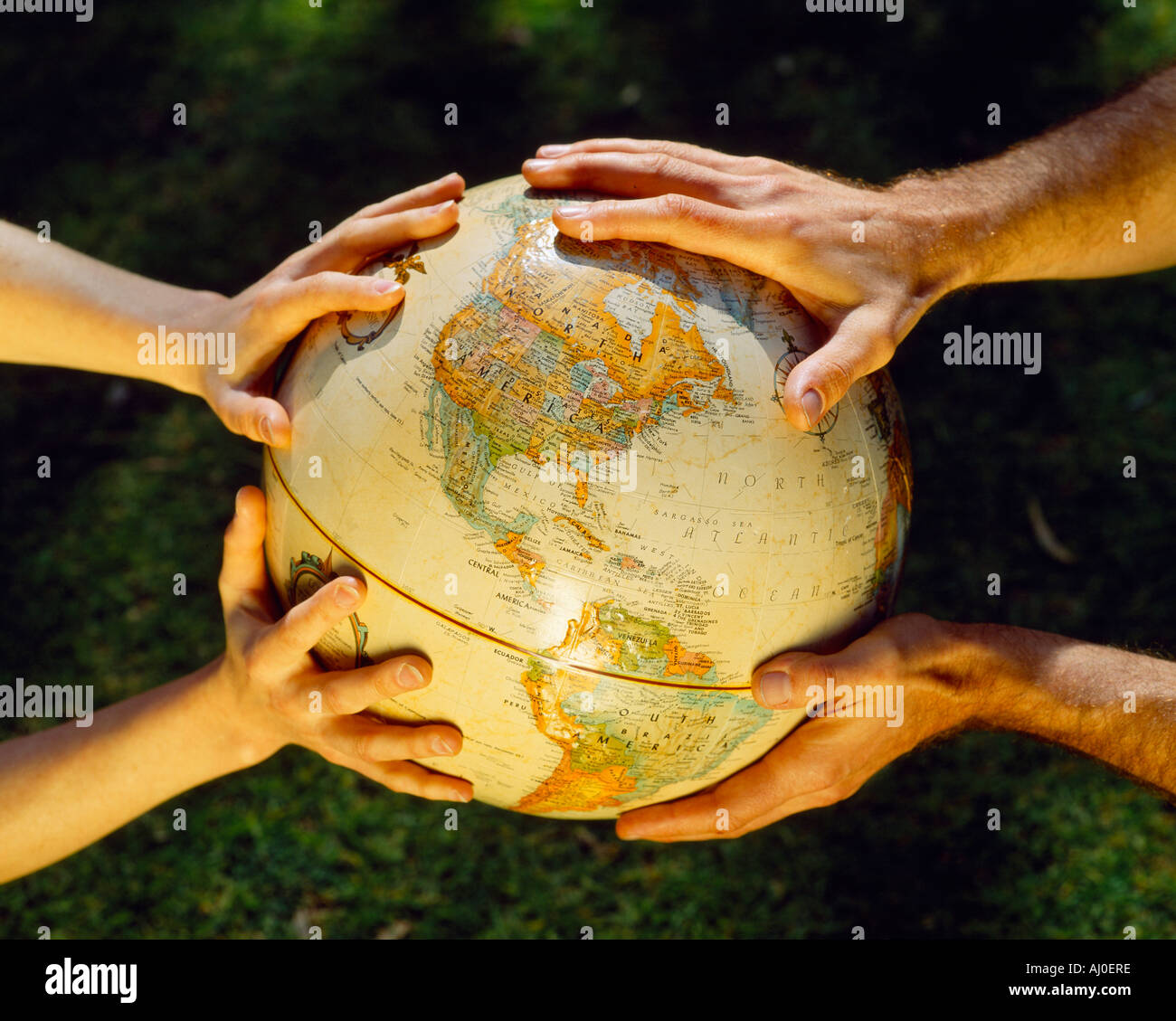 Globe in hands environmental care Stock Photo