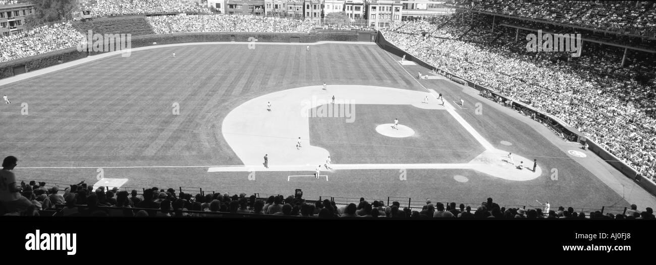 Grayscale Wrigley Field Chicago Cubs v Rockies Illinois Stock Photo