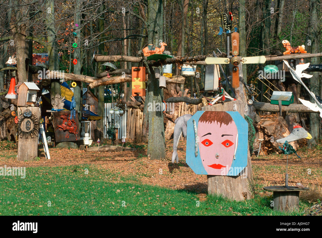 A backyard filled with folk art Highway 90 NY Stock Photo