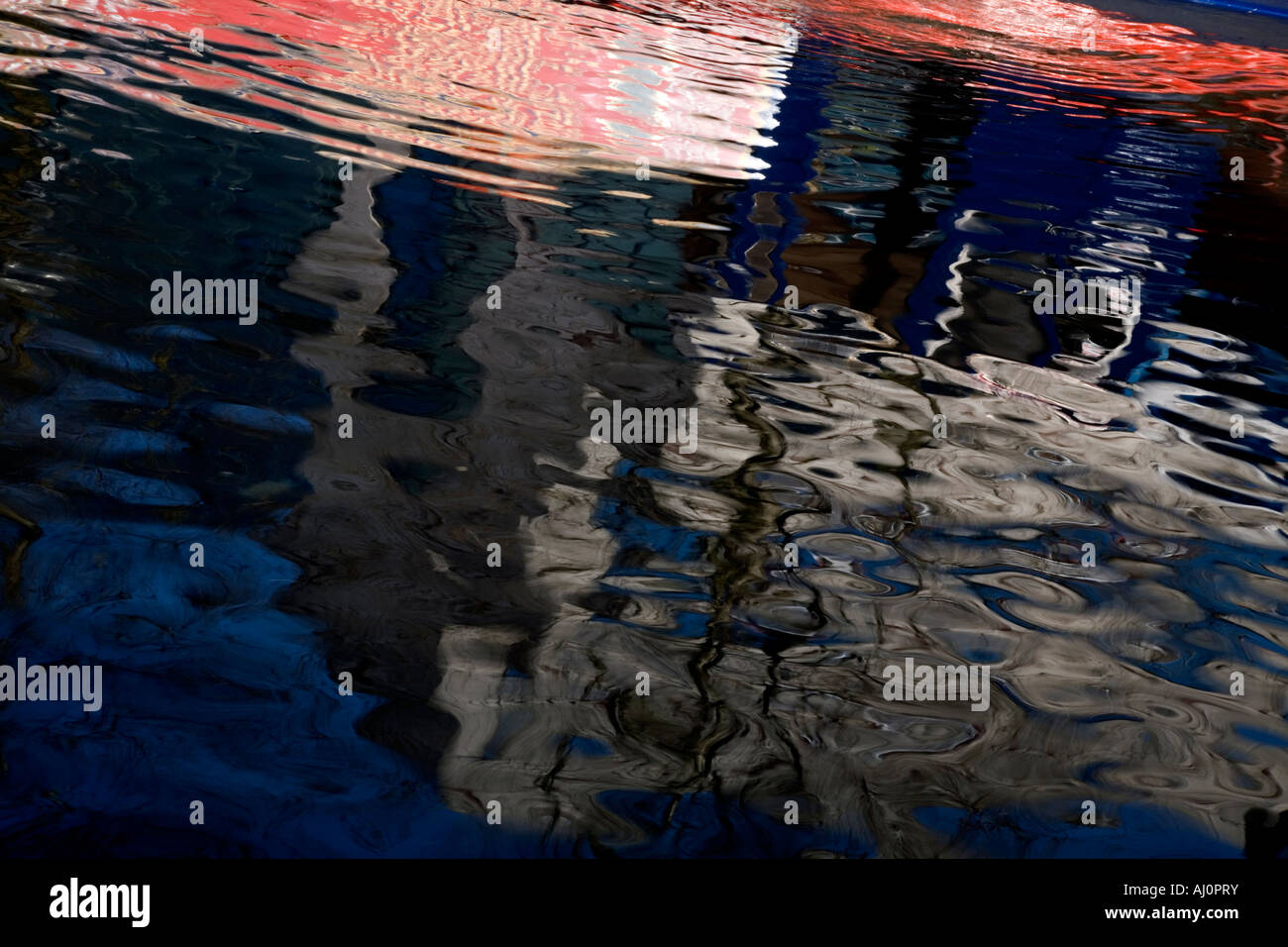 Colourful reflections in Birmingham Canal. Stock Photo