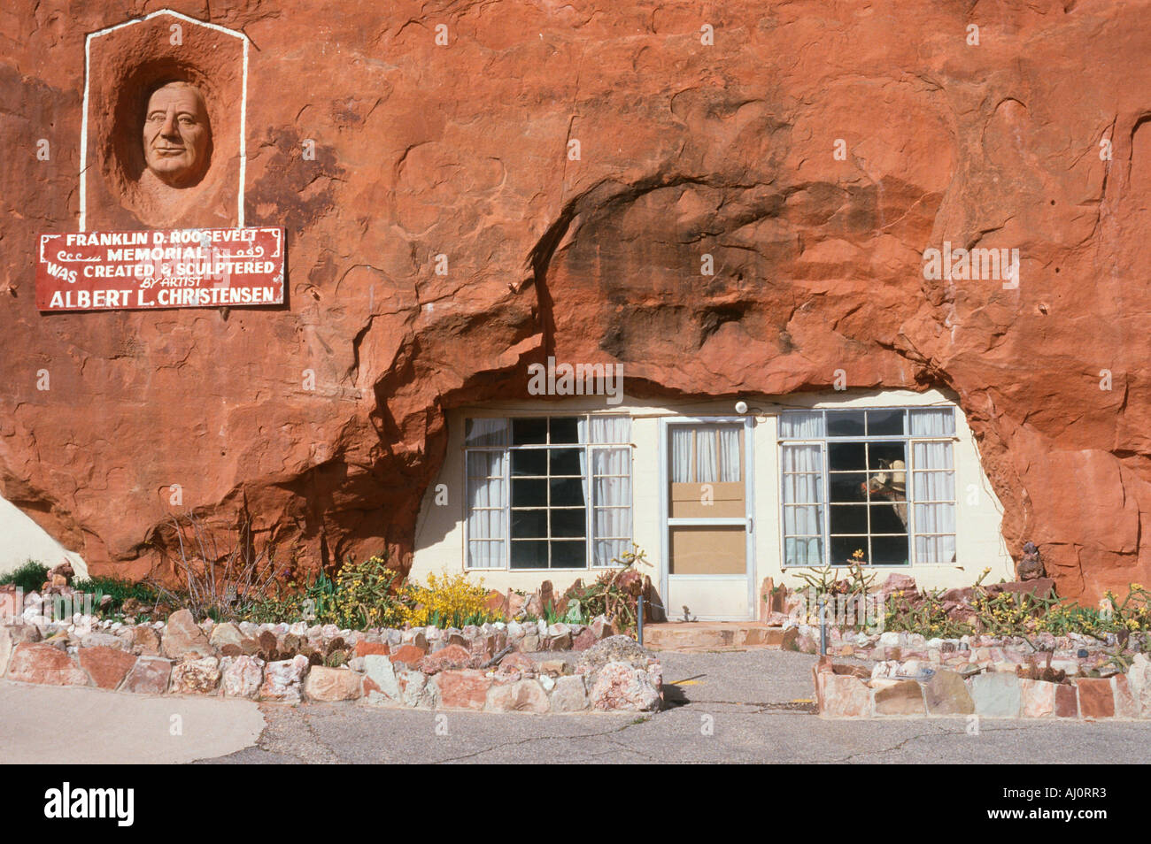 House built inside of a boulder and Franklin D Roosevelt Memorial UT