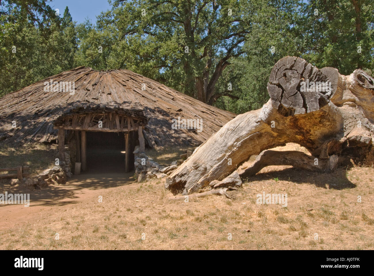 California Gold Country Amador County Indian Grinding Rock State Historic Park Miwok Indian Roundhouse Stock Photo