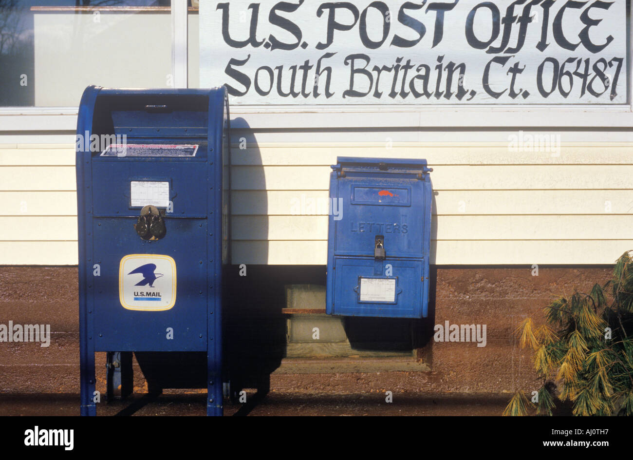 U S mailboxes in front of post office South Britain CT Stock Photo