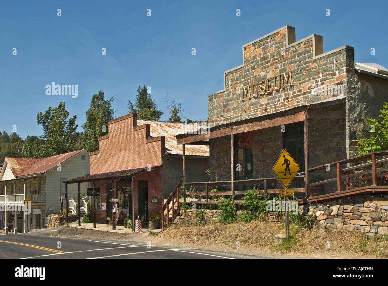California Gold Country Amador County town of Amador City downtown main street Stock Photo