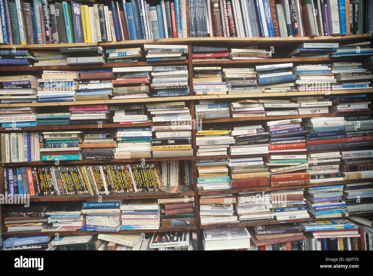 Shelves filled with paperback books Stock Photo