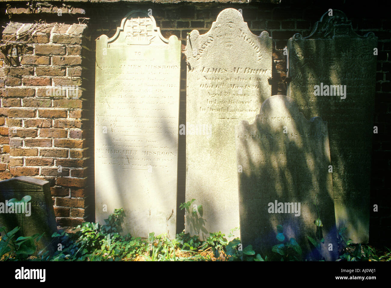 Headstones in the Old South Historic District Charleston SC Stock Photo