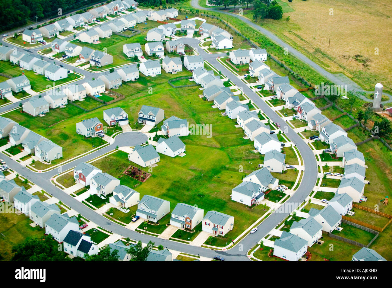 Aerial view of housing development in Charlotte North Carolina Stock
