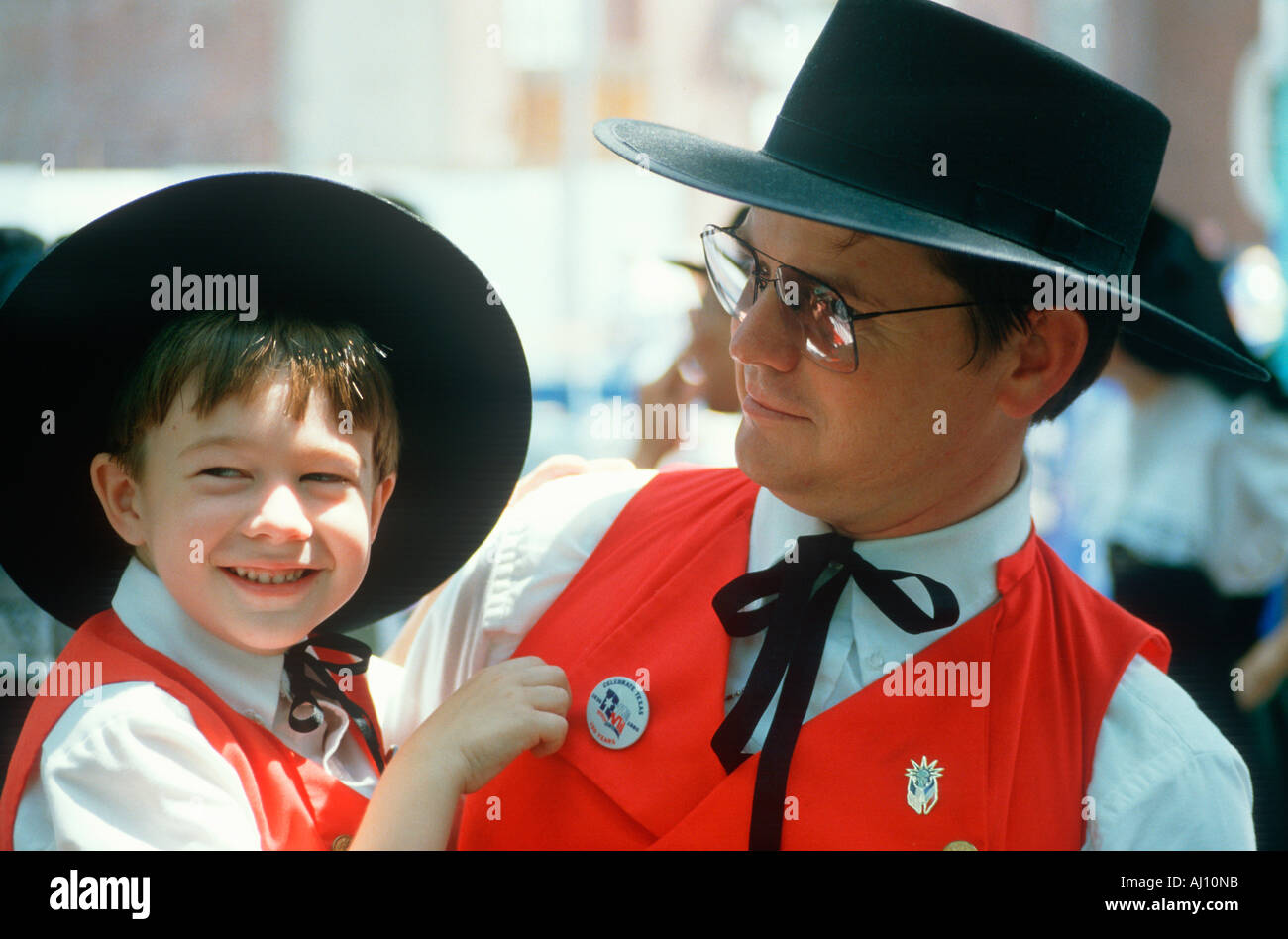 Father and young son wearing matching costumes NY City NY Stock Photo