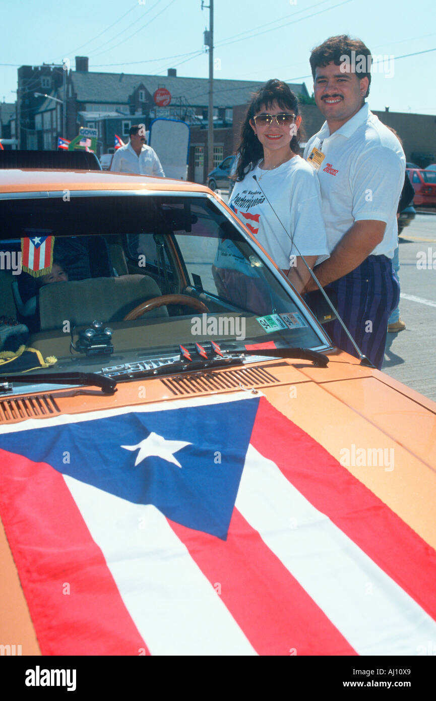 A Puerto Rican Couple With Their Flag Draped Car Wilmington De