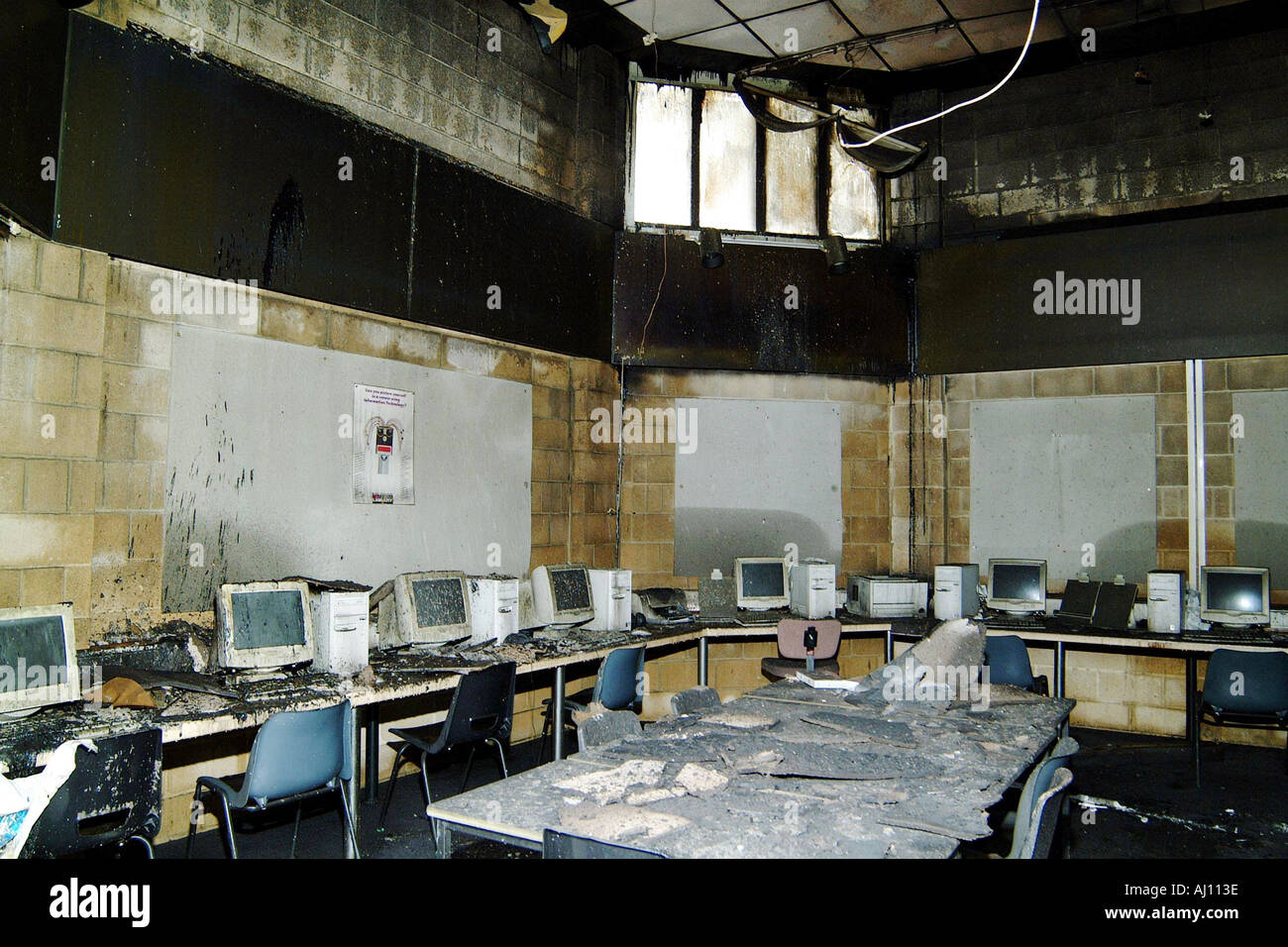 Fire Damaged School Classroom Computer Room Stock Photo - Alamy