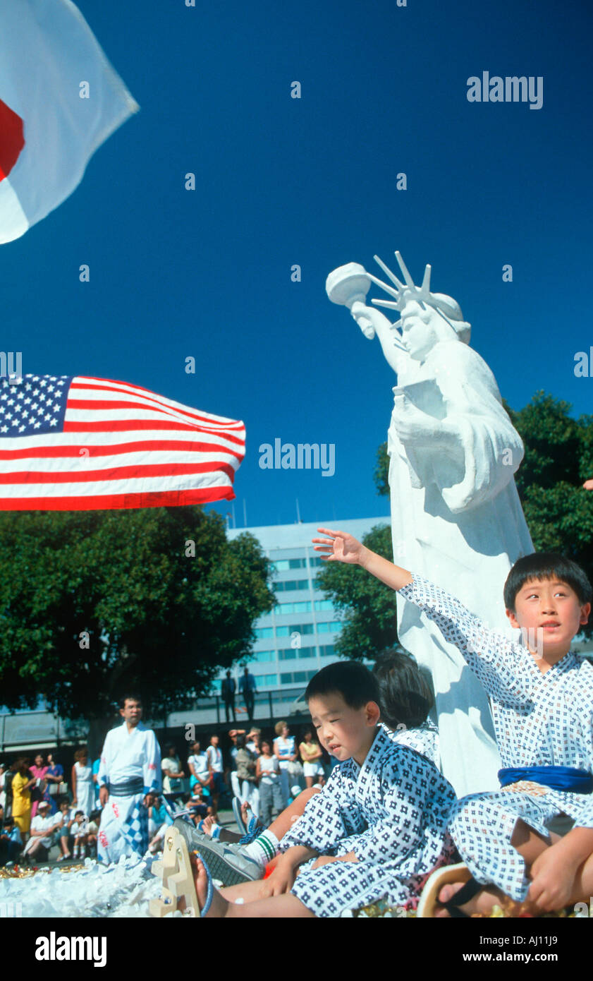 Japanese American children at the 49th Nisei Week Parade in Little Tokyo Los Angeles CA Stock Photo