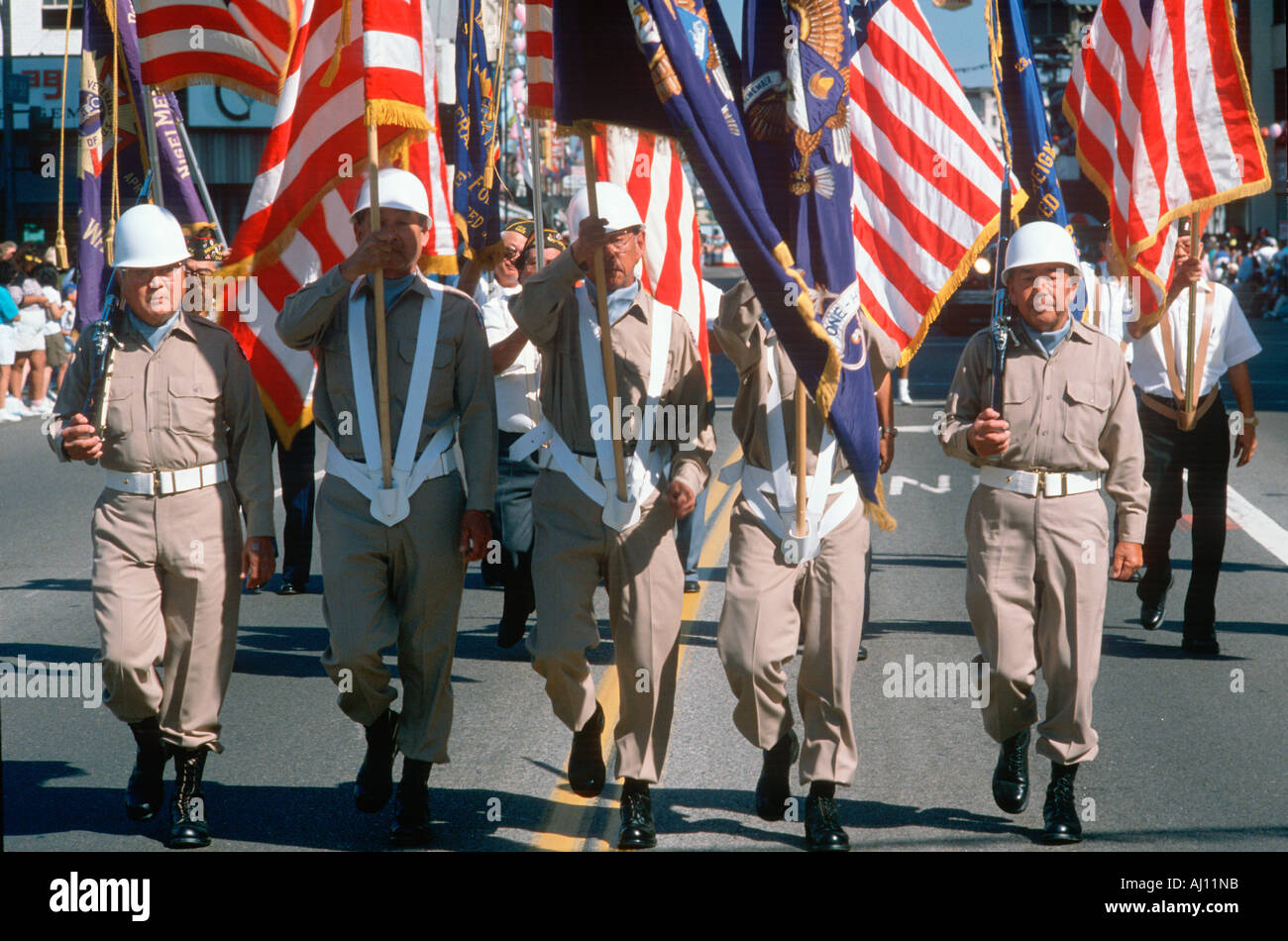 Japanese American color guard at the 49th Nisei Week Parade in Little Tokyo Los Angeles CA Stock Photo