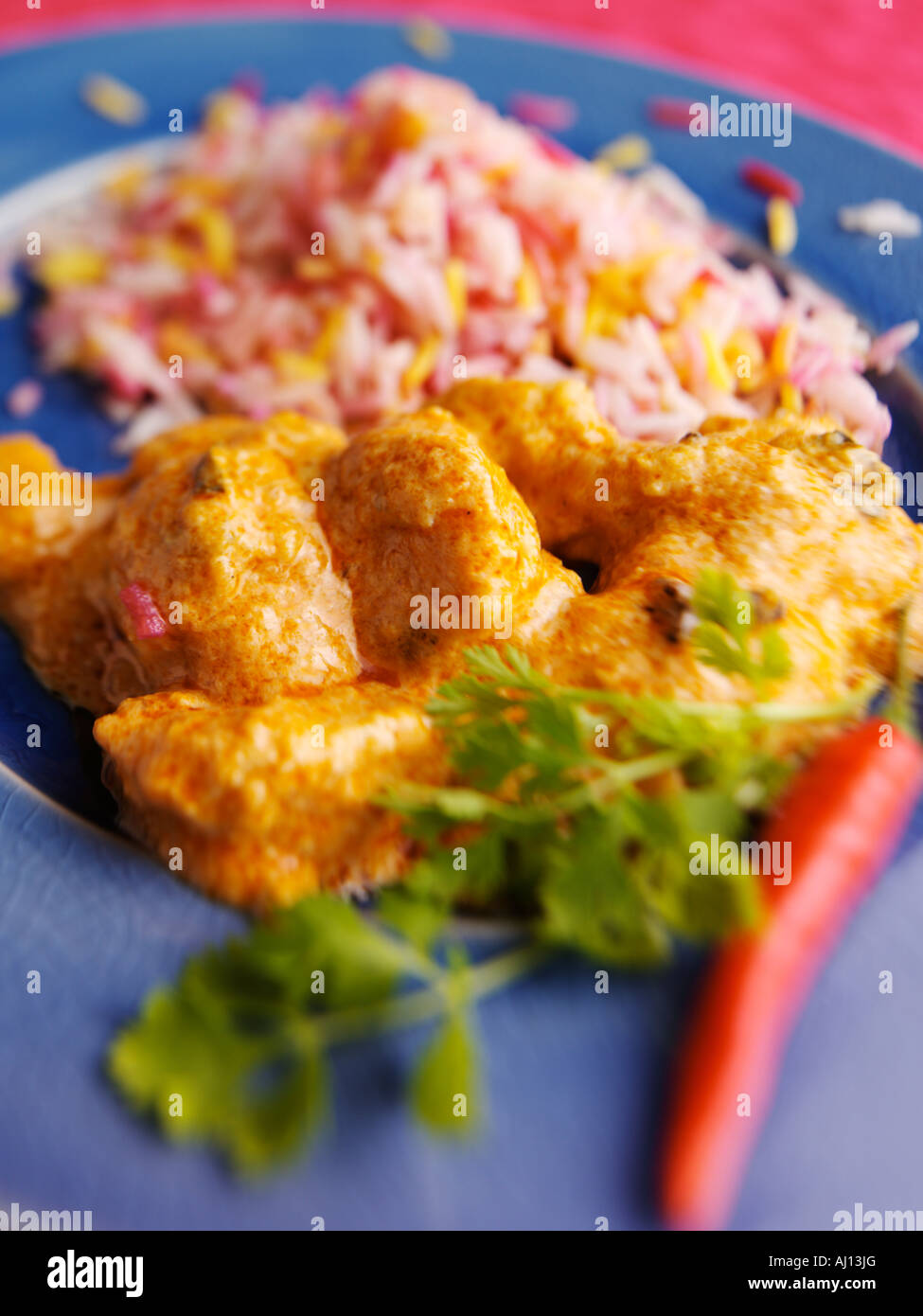Indian chicken korma and rice editorial food Stock Photo Alamy