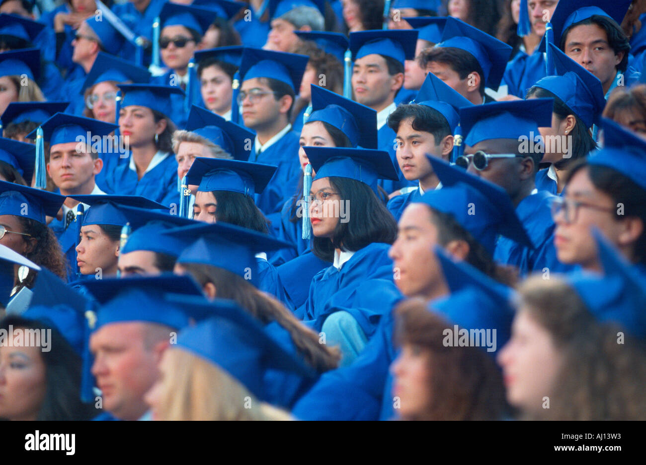 Multi racial class graduating from Santa Monica City College CA Stock Photo