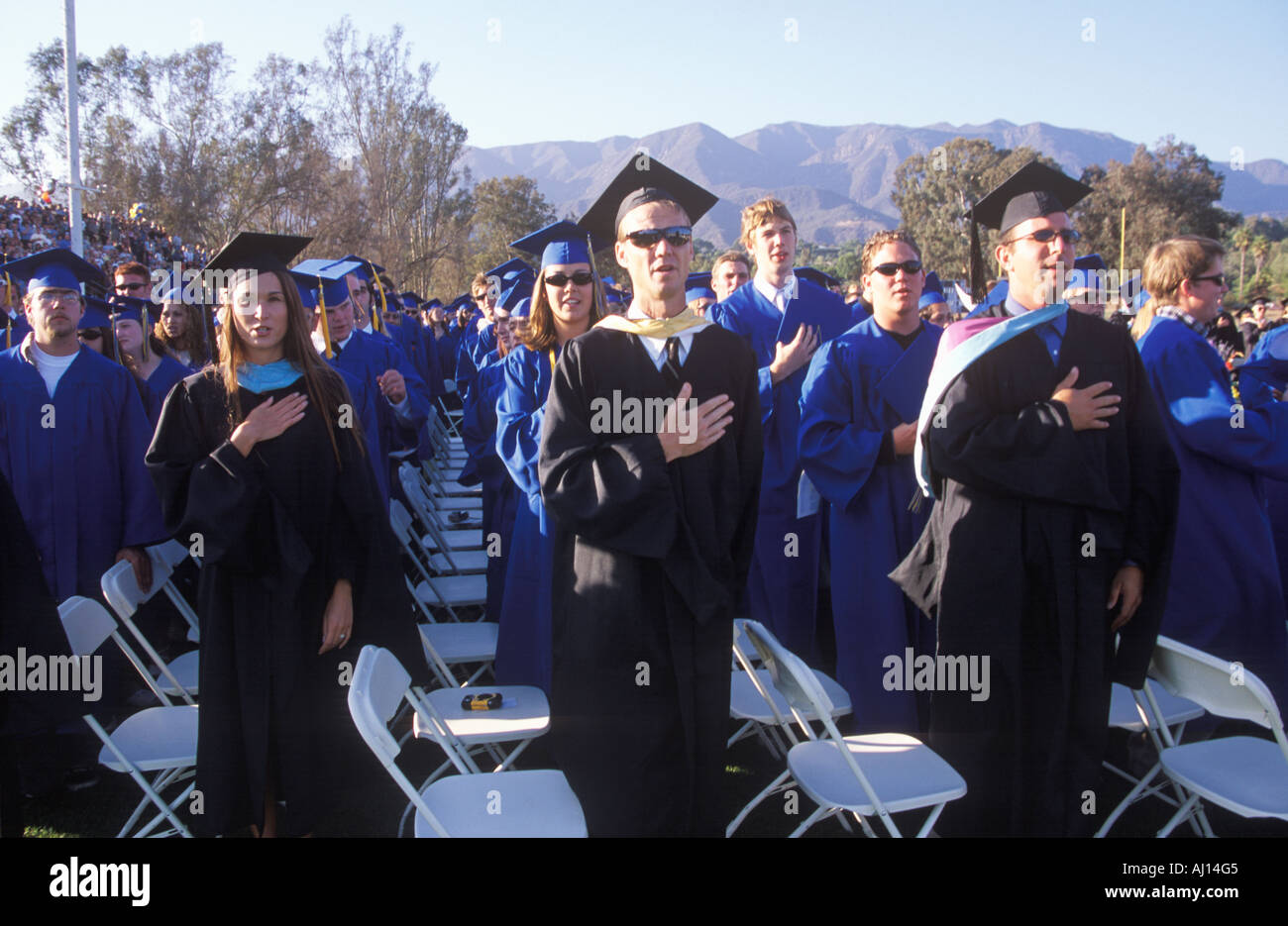 High school graduates recite the pledge of allegience Nordhoff High