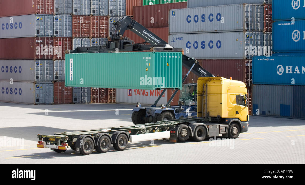 Container logistic on terra firm. Stock Photo