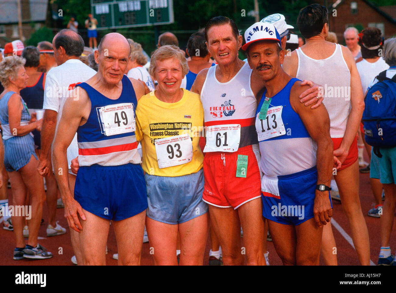 Runners at opening ceremonies for the Senior Olympics St Louis MO Stock Photo