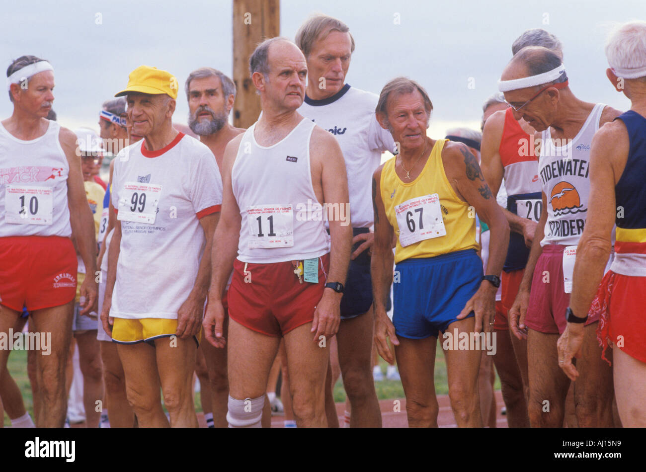 Runners at the starting line for the Senior Olympics St Louis MO Stock