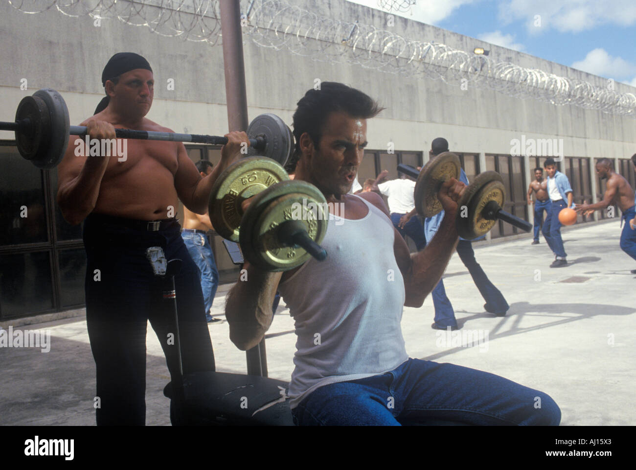 Weightlifting Scene from set of Temptation feature film Miami FL Stock Photo