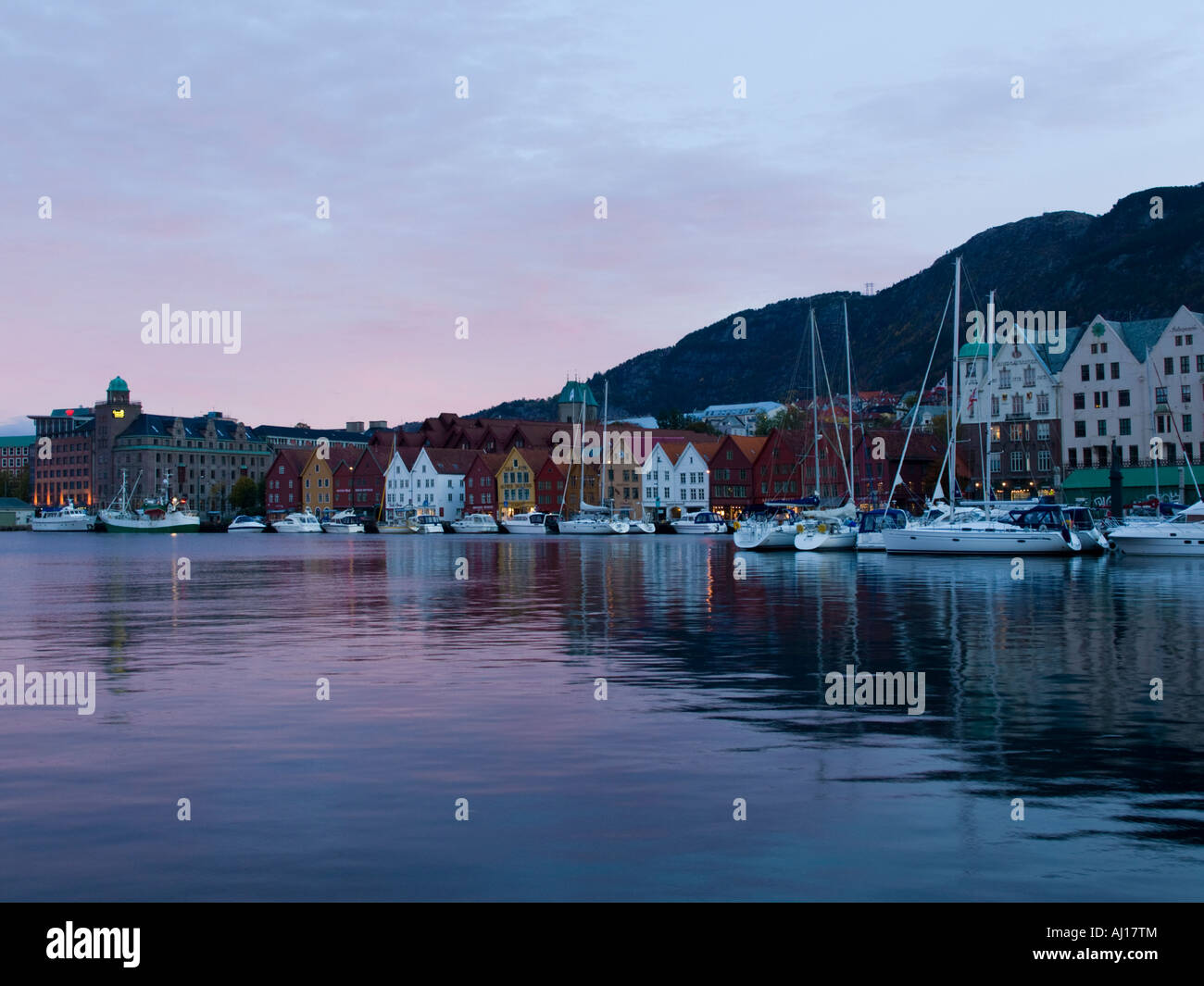 Looking across Vågen to Bryggen. Bergen, Norway. Stock Photo