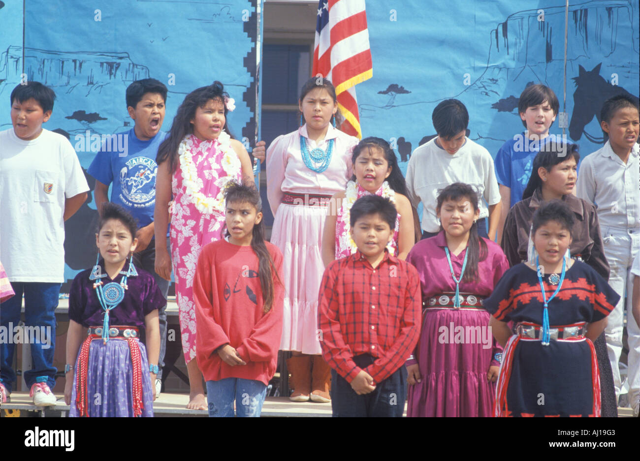 Navajo schoolchildren reciting the pledge of allegiance Blanding Elementary School UT Stock Photo