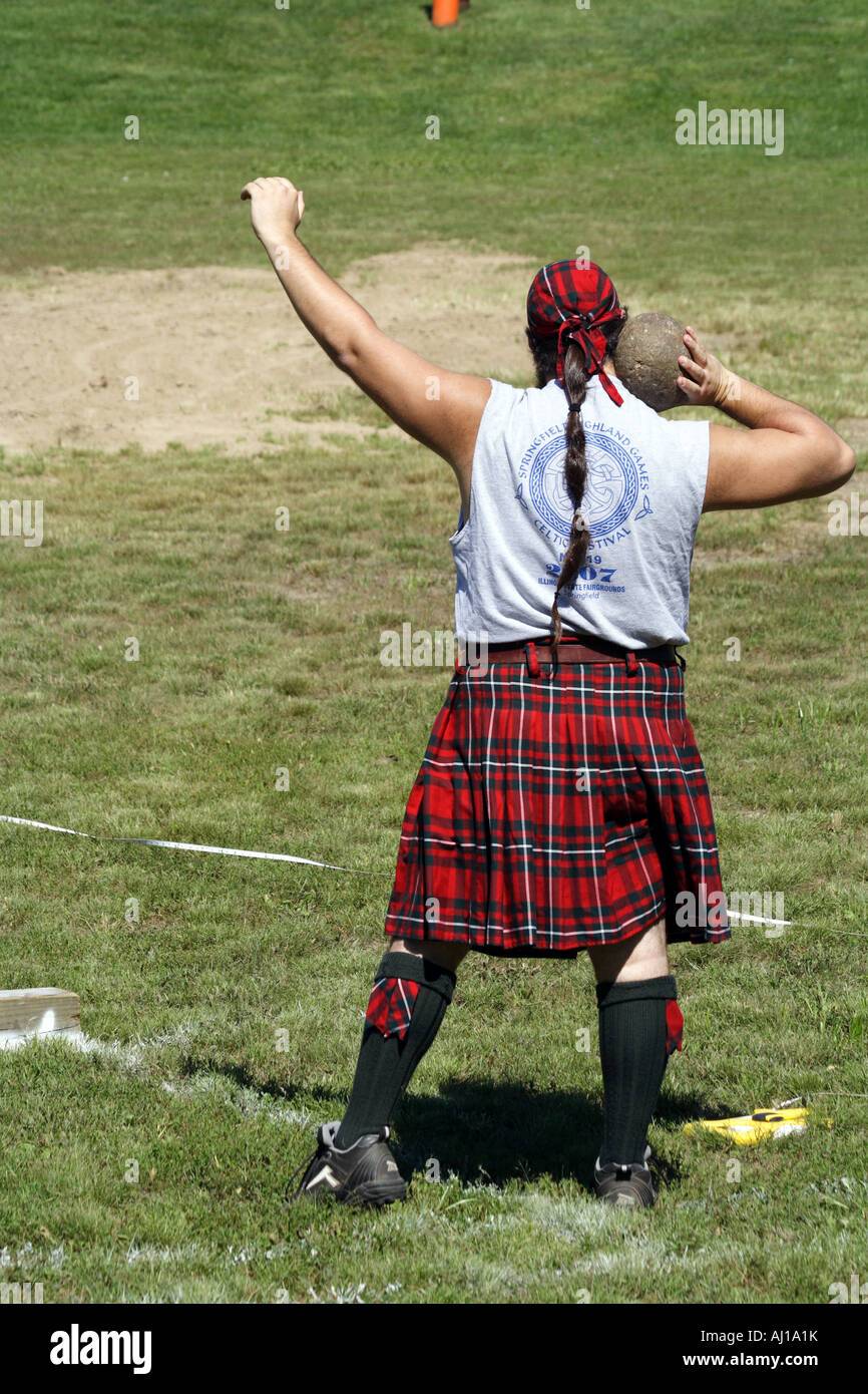 Stone put. Man is throwing Stone.Highland Games. Special Event part of