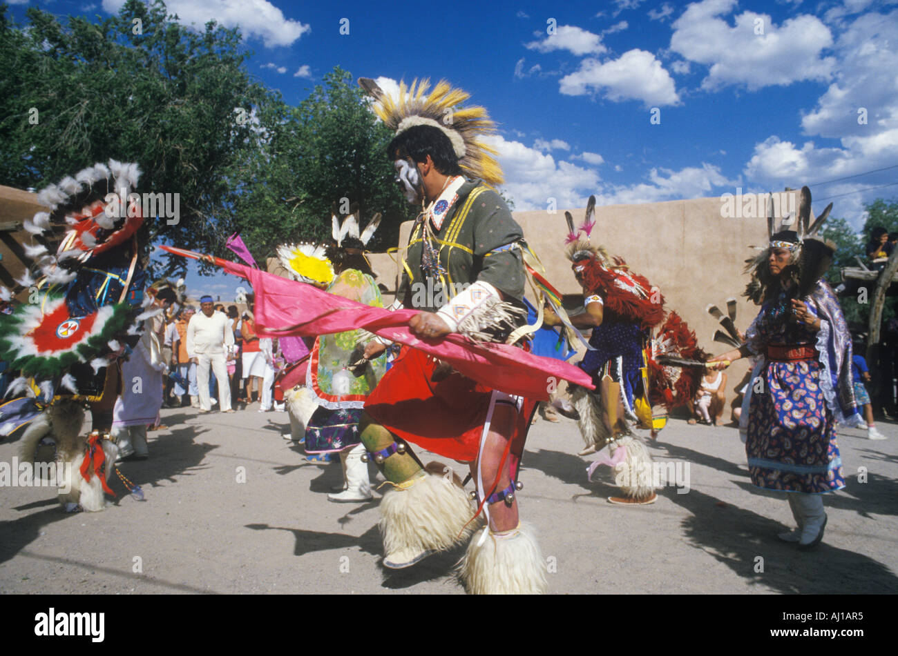 Native Americans in traditional costume performing Corn Dance ceremony