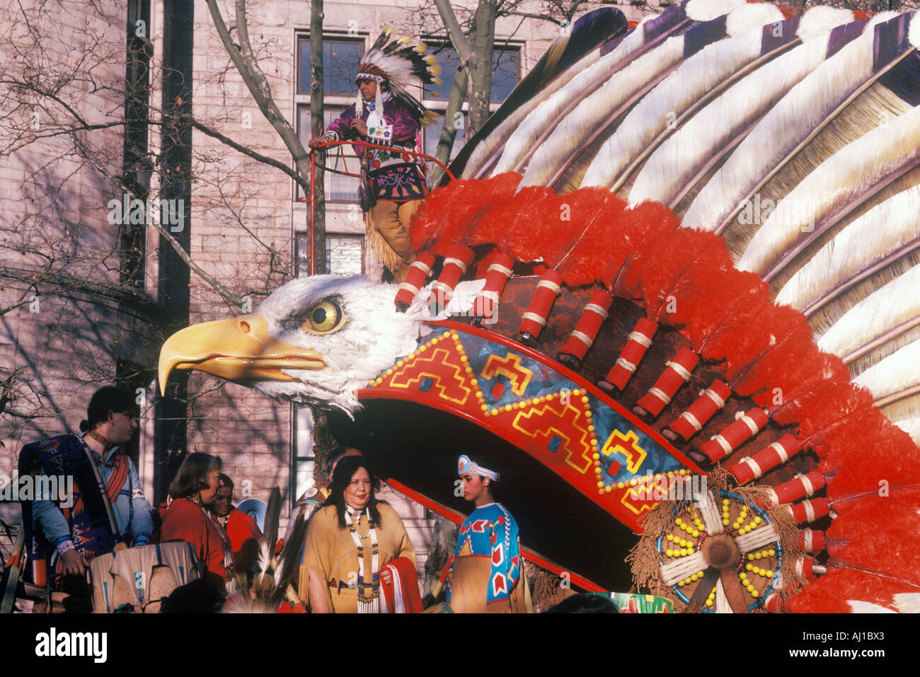Native American float in Macy s 50th annual Thanksgiving Parade in New