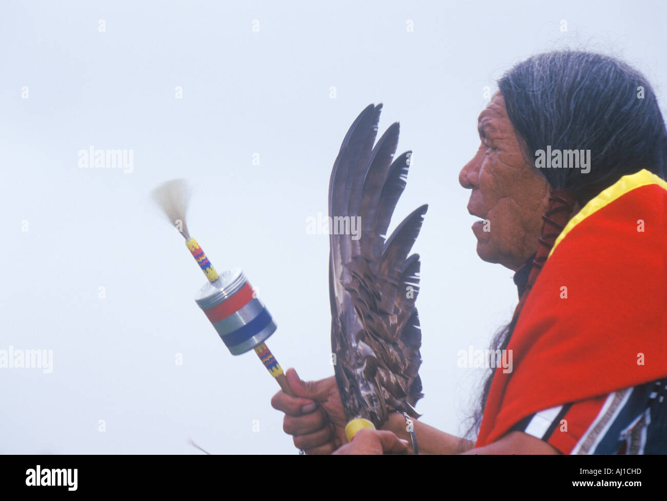 A Native American Cherokee elder at an Intertribal Powwow Ojai CA Stock Photo